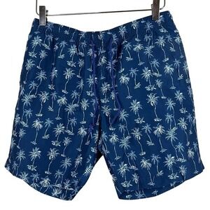 Construct Men's Swim Trunks Navy Blue Palm Trees Drawstring‎ Size M